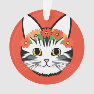 Adorno Cara de Gato Adorable Ilustración Vibrante