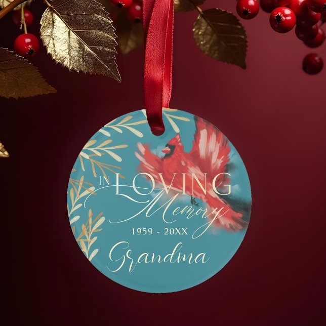 Adorno Cardenal rojo ama la memoria de la abuela foto con (Red Cardinal Loving Memory Grandma Memorial Photo Ornament)