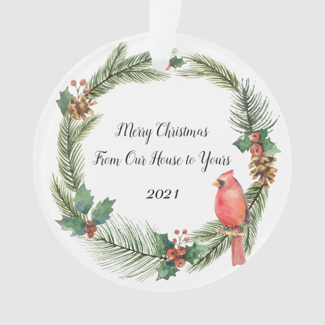 Adorno Cardenal rojo en una guerra de Navidades - acuarel (Anverso)