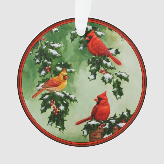 Adorno Cardenales rojos del norte y Holly (Anverso)