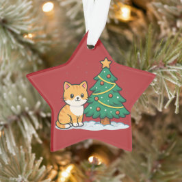 Adorno Cartoon Cat by Christmas Tree Snowy Sticker