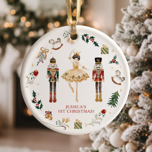Adorno Cascanueces bailarina roja y dorada primer Navidad