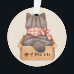 Adorno Cat in The Box<br><div class="desc">Fluffy grey cat sitting comfortably inside a cardboard box. The txt "If fits,  sits" is expressing the cat's innate behavioral rule.</div>