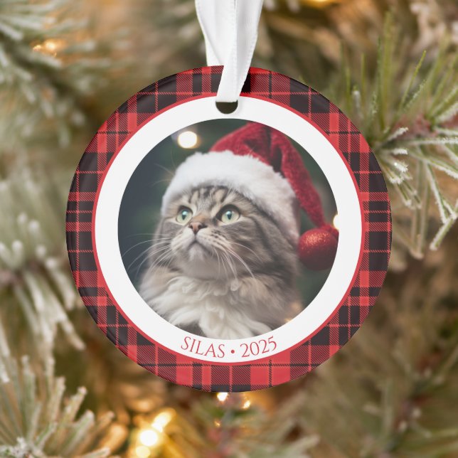 Adorno Cat Lover Pet Christmas Photo Ornament with Year (Árbol)