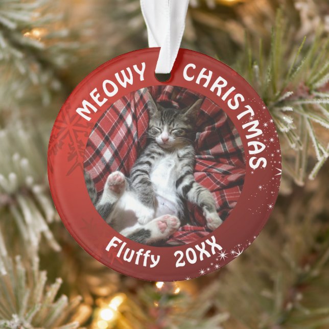 Adorno Cat MEOWY NAVIDADES 2 Photo Name Year Red (Árbol)