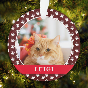 Adorno Cat Photo with Paw Print Pattern with Name