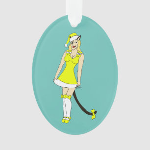 Adorno Catgirl de Navidades amarillos