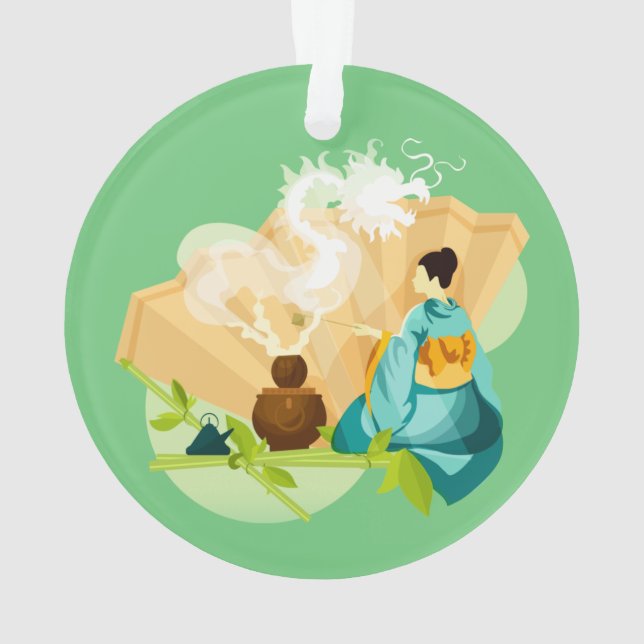 Adorno Ceremonia de té japonesa ilustrada, dragón (Reverso)