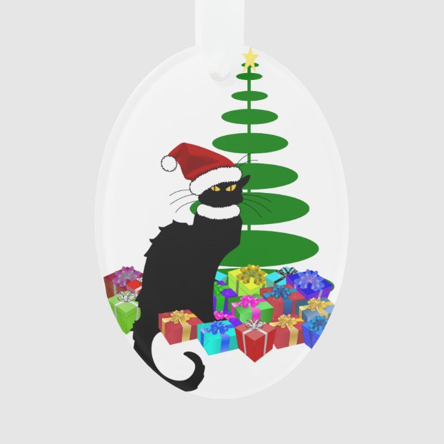 Adorno Chat Noir con árbol y regalos de Navidad (Anverso)