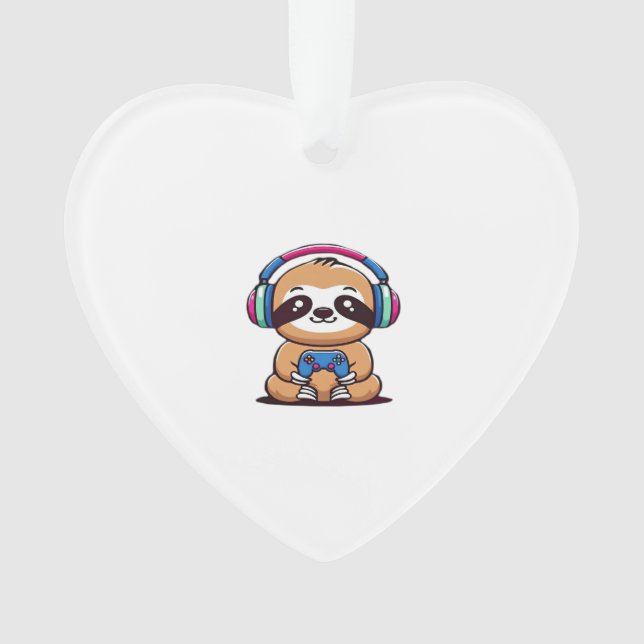 Adorno Chibi Kawaii Sloth Gamer � Cute Funny Animal with  (Anverso)
