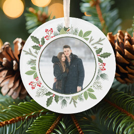 Adorno Chic Holly Wreath 2 Sided Couple Photo Christmas