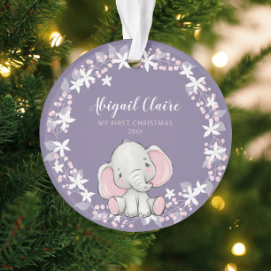 Adorno Chica de Elefante Floral Púrpura Rosado Primer Na