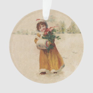 Adorno Chica de invierno de Navidades antiguos niño