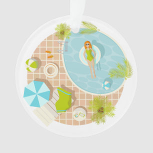 Adorno Chica fiesta de la piscina en la playa de verano d