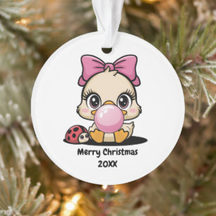 Adorno Chica Pato Divertida Lindo & Burbuja Rosa, Navidad