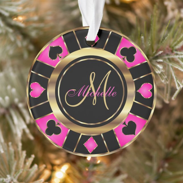 Adorno Chip Monograma de Casino Poker - Rosa (Árbol)