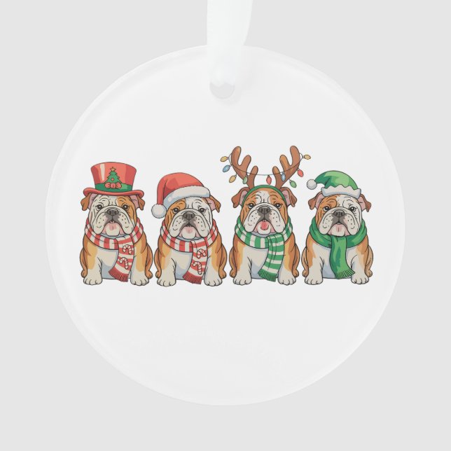 Adorno Christmas English Bulldog Dog Santa Hat Reindeer (Anverso)