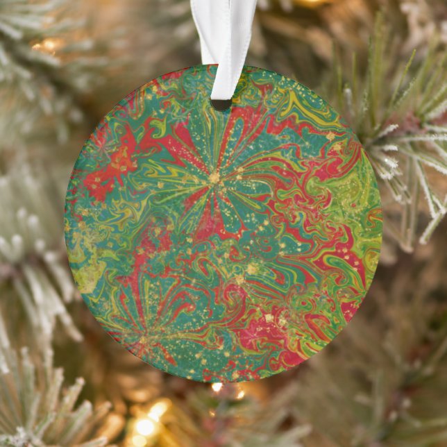 Adorno Christmas Green Red Gold abstract marbled acrylic  (Árbol)