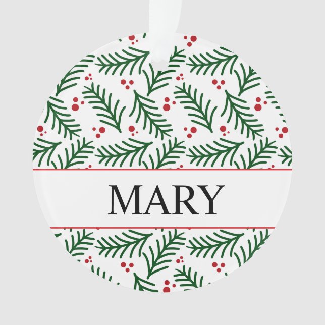 Adorno Christmas Greenery Berries NAME Modern Holiday (Anverso)