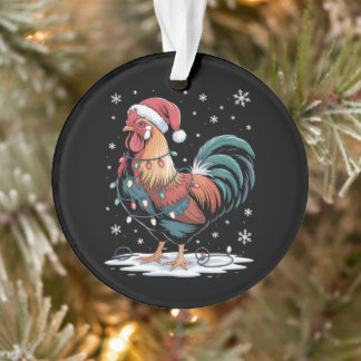 Adorno Christmas Rooster Santa Hat Chicken Lights Farm