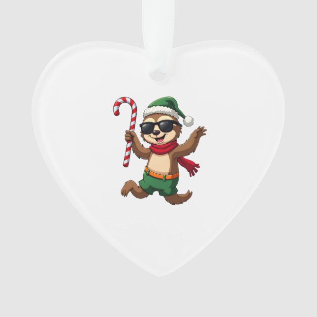 Adorno Christmas Sloth Elf Peppermint Candy Cane Shirt Gi (Anverso)