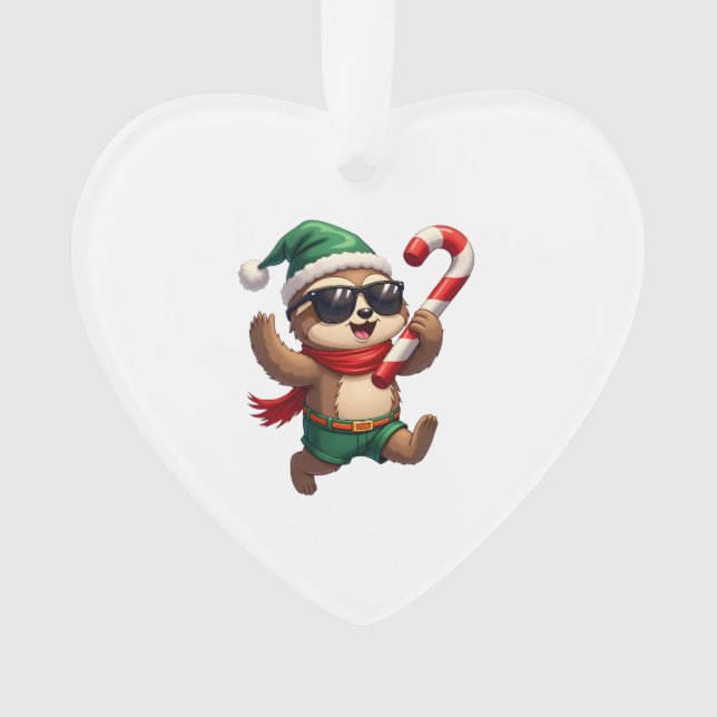 Adorno Christmas Sloth Elf Peppermint Candy Cane Shirt Gi (Anverso)