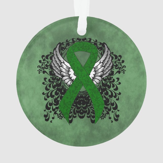 Adorno Cinta de conciencia verde con alas (Reverso)