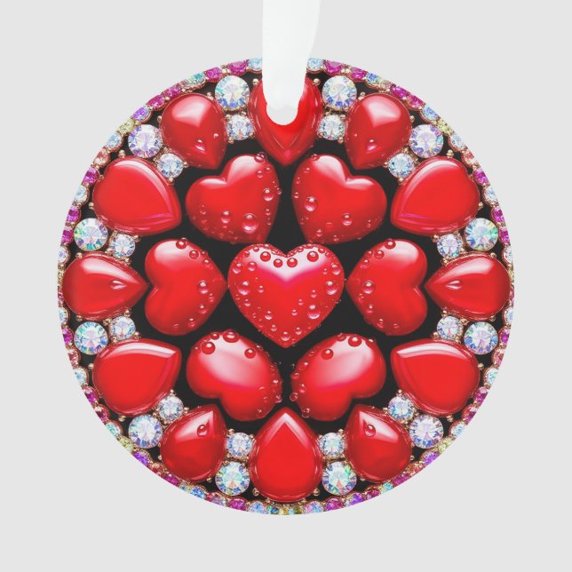Adorno Círculo de Joyas Corazón Rojo (Anverso)