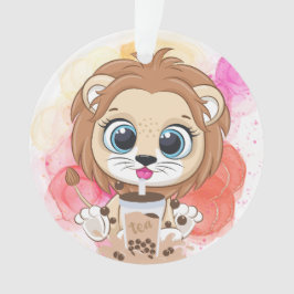 Adorno Cita de león personalizado tomando té bobba.