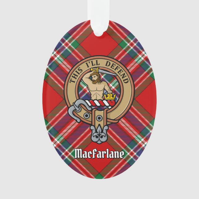 Adorno Clan MacFarlane Escudo sobre Red Tartán (Anverso)