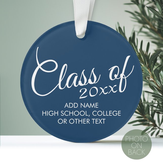 Adorno Clase con curso de Personalizado y secundaria (Personalized Graduation Ornament with Photo on the Back)