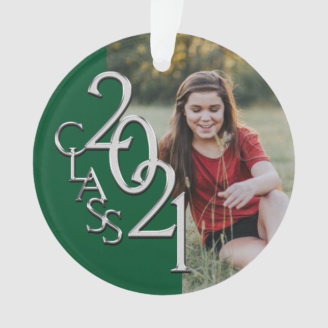 Adorno Clase de 2021 azul y plata con foto (Anverso)