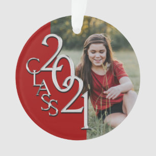 Adorno Clase de 2021 Rojo y Plata con foto