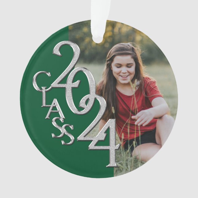 Adorno Clase de 2024 Verde y Plata con foto (Anverso)