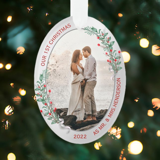 Adorno Classic Holly Pine Silver Frame Photo Newlyweds (Subido por el creador)