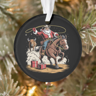 Adorno Claus vaquero de Navidad vintage caballo vaca 
