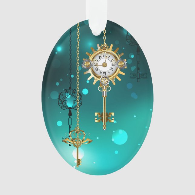 Adorno Claves de esqueleto antiguas sobre fondo verde (Anverso)