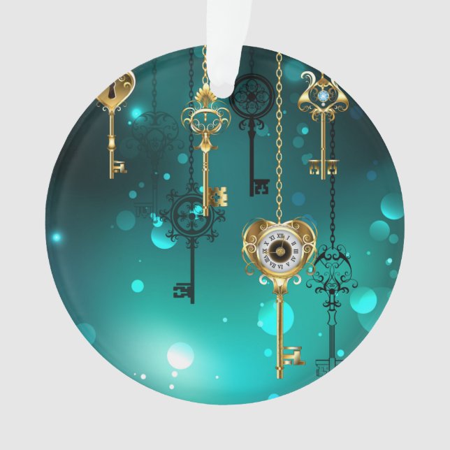 Adorno Claves de esqueleto antiguas sobre fondo verde (Anverso)