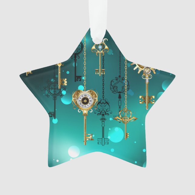 Adorno Claves de esqueleto antiguas sobre fondo verde (Anverso)