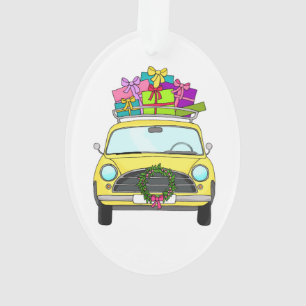 Adorno Coche amarillo con regalos de Navidades