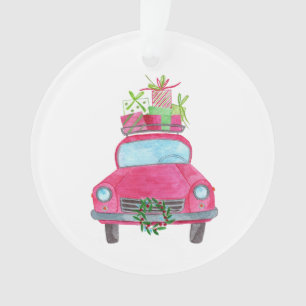 Adorno Coche pintado a mano del navidad de la acuarela