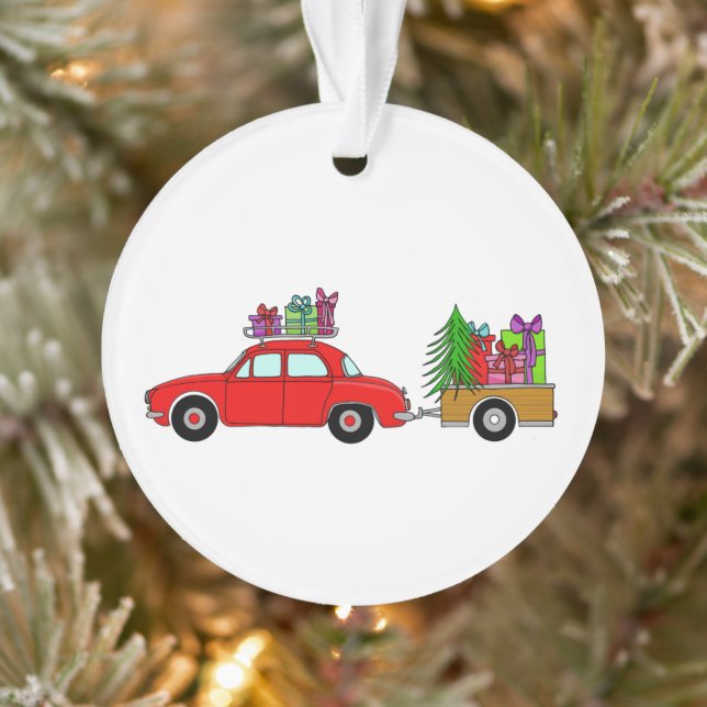 Adorno Coche rojo con Navidades de regalo (Árbol)
