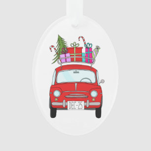 Adorno Coche rojo con Navidades de regalo