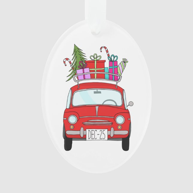 Adorno Coche rojo con Navidades de regalo (Anverso)