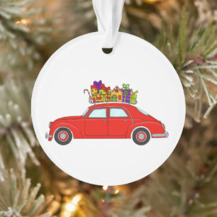 Adorno Coche rojo con Navidades de regalo