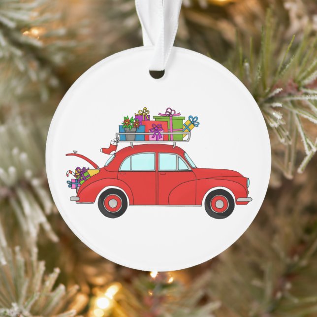 Adorno Coche rojo con regalos de Navidades (Árbol)