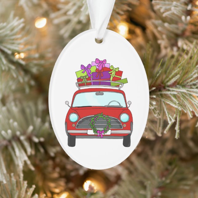 Adorno Coche rojo con regalos de Navidades (Árbol)