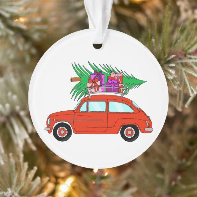 Adorno Coche rojo con regalos de Navidades (Árbol)