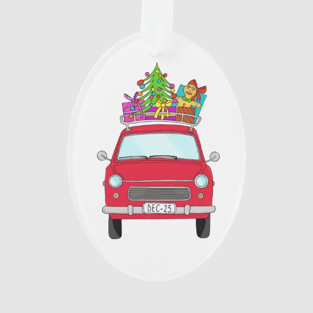 Adorno Coche rojo con regalos de Navidades (Reverso)