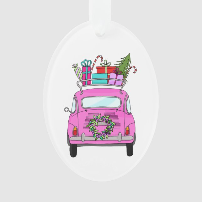 Adorno Coche rosa con regalos de Navidades (Anverso)